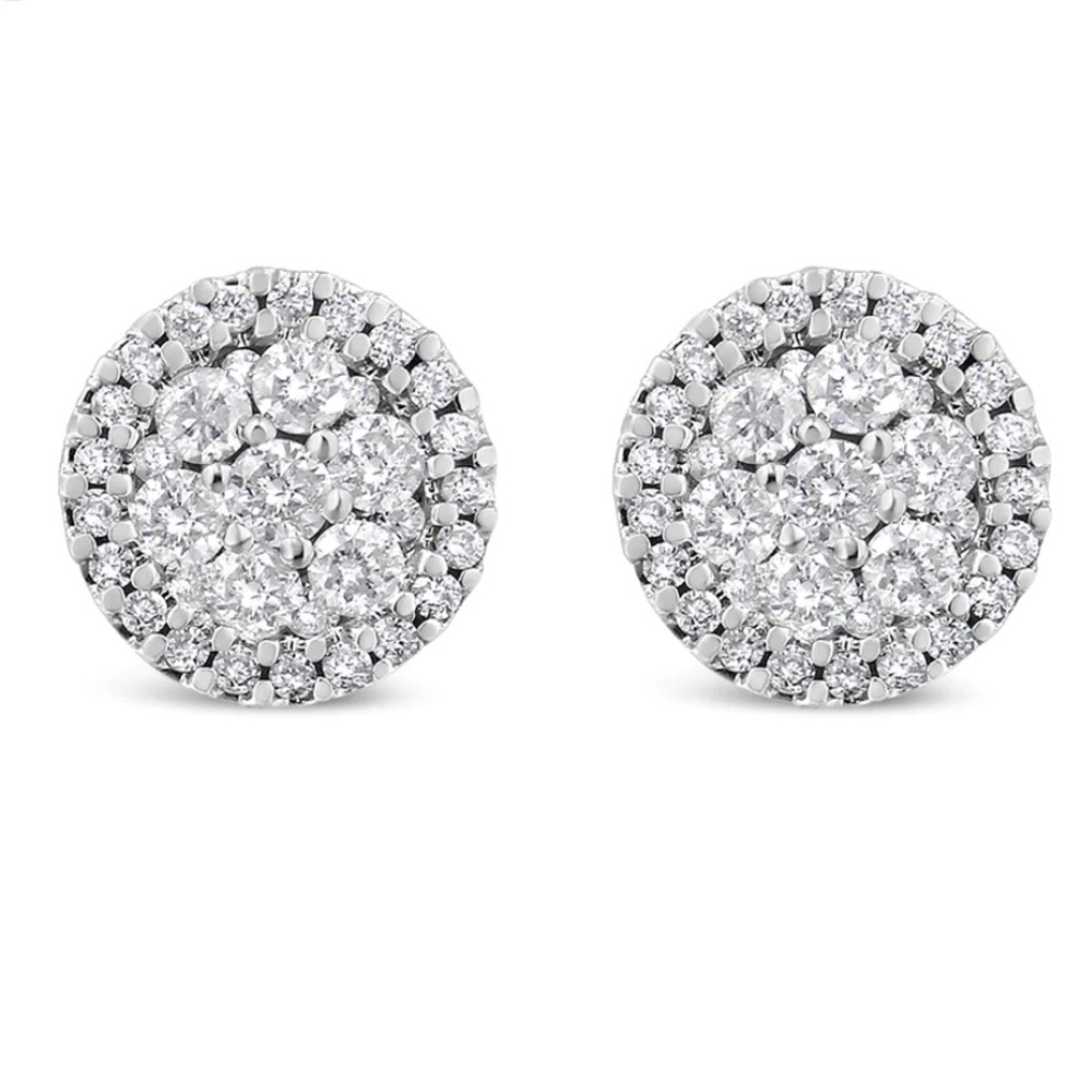 Haus of Brilliance 14K White Gold Diamond Cluster Round Button Stud Earrings